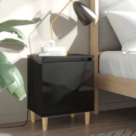 Comodă tv, picioare lemn masiv, negru extralucios, 40x30x50 cm