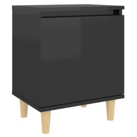 Comodă tv, picioare lemn masiv, negru extralucios, 40x30x50 cm, 2 image