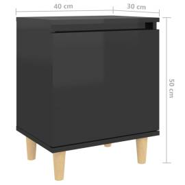 Comodă tv, picioare lemn masiv, negru extralucios, 40x30x50 cm, 8 image