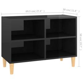 Comodă tv, picioare lemn masiv, negru extralucios 69,5x30x50 cm, 6 image
