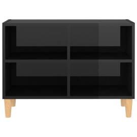 Comodă tv, picioare lemn masiv, negru extralucios 69,5x30x50 cm, 4 image