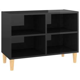 Comodă tv, picioare lemn masiv, negru extralucios 69,5x30x50 cm, 2 image