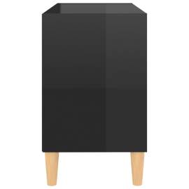 Comodă tv, picioare lemn masiv, negru extralucios 69,5x30x50 cm, 5 image