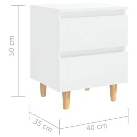 Noptiere & picioare lemn pin 2 buc. alb extralucios 40x35x50 cm, 8 image