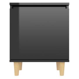 Noptiere cu picioare din lemn, 2 buc, negru extralucios, 40x30x50 cm, 7 image