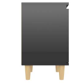 Noptiere cu picioare din lemn, 2 buc, negru extralucios, 40x30x50 cm, 8 image