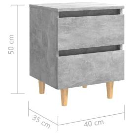 Noptiere cu picioare lemn masiv pin 2 buc. gri beton 40x35x50cm, 8 image