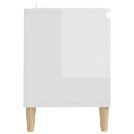 Comodă tv & picioare lemn masiv alb extralucios 103,5x35x50 cm, 6 image