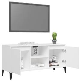 Comodă tv cu picioare metalice, alb, 103,5x35x50 cm, 4 image