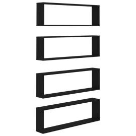 Raft de perete cub, 4 buc., negru, 100x15x30 cm, pal, 2 image
