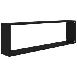 Raft de perete cub, 4 buc., negru, 100x15x30 cm, pal, 6 image