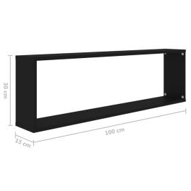 Raft de perete cub, 4 buc., negru, 100x15x30 cm, pal, 9 image