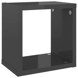 Raft de perete cub, 6 buc., gri extralucios, 22x15x22 cm, pal, 7 image