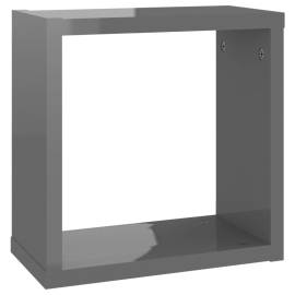 Raft de perete cub, 6 buc., gri extralucios, 30x15x30 cm, pal, 7 image