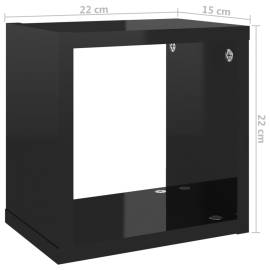 Raft de perete cub, 6 piese, negru extralucios, 22x15x22 cm pal, 11 image