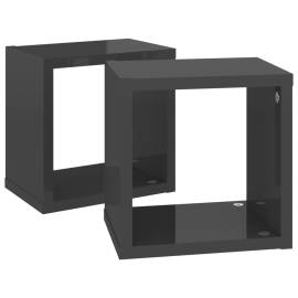 Rafturi de perete cub, 2 buc., gri extralucios, 22x15x22 cm, 6 image