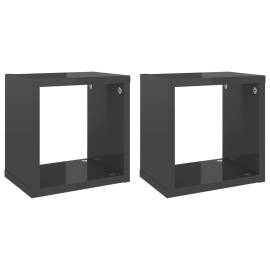 Rafturi de perete cub, 2 buc., gri extralucios, 22x15x22 cm, 2 image