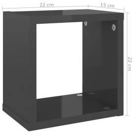 Rafturi de perete cub, 2 buc., gri extralucios, 22x15x22 cm, 11 image