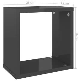 Rafturi de perete cub, 2 buc., gri extralucios, 26x15x26 cm, 11 image