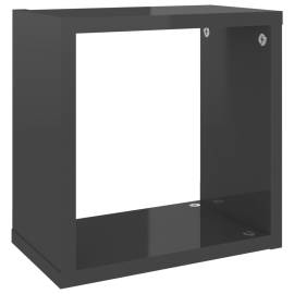 Rafturi de perete cub, 2 buc., gri extralucios, 26x15x26 cm, 7 image