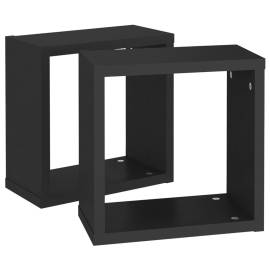 Rafturi de perete cub, 2 buc., negru, 30x15x30 cm, 6 image