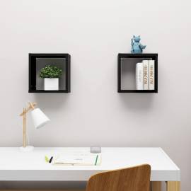 Rafturi de perete cub, 2 buc., negru, 30x15x30 cm, 3 image