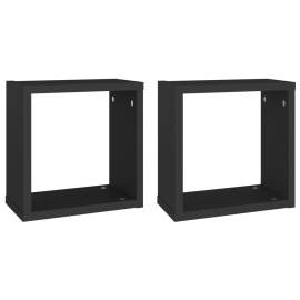Rafturi de perete cub, 2 buc., negru, 30x15x30 cm, 2 image