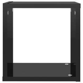 Rafturi de perete cub, 2 buc., negru extralucios, 26x15x26 cm, 8 image