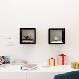 Rafturi de perete cub, 2 buc., negru extralucios, 26x15x26 cm, 3 image