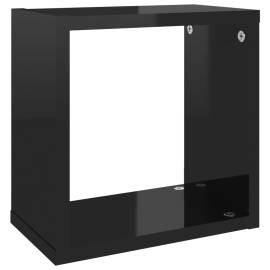 Rafturi de perete cub, 2 buc., negru extralucios, 26x15x26 cm, 7 image
