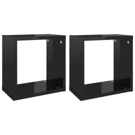 Rafturi de perete cub, 2 buc., negru extralucios, 26x15x26 cm, 2 image