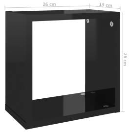 Rafturi de perete cub, 2 buc., negru extralucios, 26x15x26 cm, 11 image