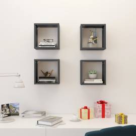 Rafturi de perete cub, 4 buc., gri extralucios, 26x15x26 cm, 3 image