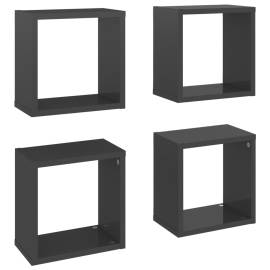 Rafturi de perete cub, 4 buc., gri extralucios, 26x15x26 cm, 2 image