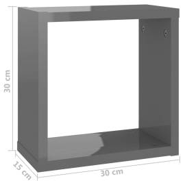 Rafturi de perete cub, 4 buc., gri extralucios, 30x15x30 cm, 11 image