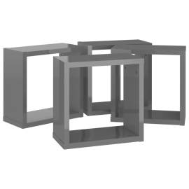 Rafturi de perete cub, 4 buc., gri extralucios, 30x15x30 cm, 6 image
