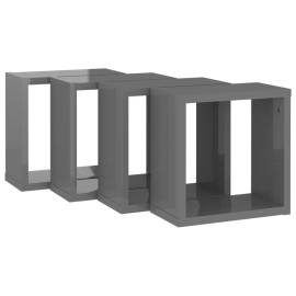 Rafturi de perete cub, 4 buc., gri extralucios, 30x15x30 cm, 5 image