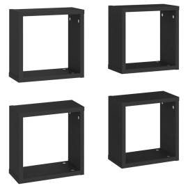 Rafturi de perete cub, 4 buc., negru, 30x15x30 cm, 2 image