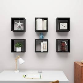 Rafturi de perete cub, 6 buc., negru, 30x15x30 cm, 3 image