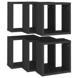 Rafturi de perete cub, 6 buc., negru, 30x15x30 cm, 5 image
