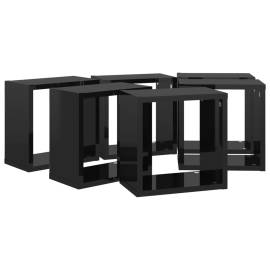 Rafturi de perete cub, 6 buc., negru extralucios, 26x15x26 cm, 6 image