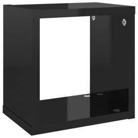 Rafturi de perete cub 4 piese negru extralucios 22x15x22 cm pal, 7 image
