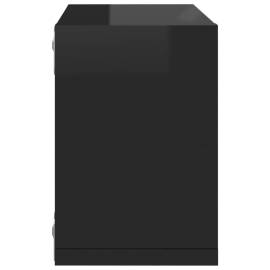 Rafturi de perete cub 4 piese negru extralucios 22x15x22 cm pal, 9 image