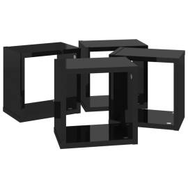 Rafturi de perete cub 4 piese negru extralucios 22x15x22 cm pal, 6 image