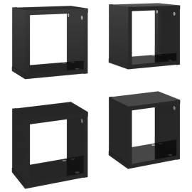 Rafturi de perete cub 4 piese negru extralucios 22x15x22 cm pal, 2 image