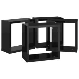 Rafturi de perete cub 4 piese negru extralucios 30x15x30 cm, 6 image