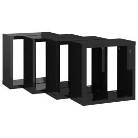 Rafturi de perete cub 4 piese negru extralucios 30x15x30 cm, 5 image