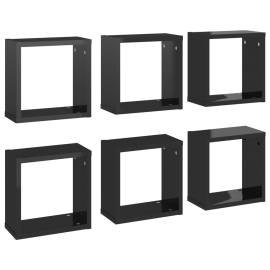 Rafturi de perete cub negru extralucios 6 piese 30x15x30 cm, 2 image