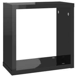Rafturi de perete cub negru extralucios 6 piese 30x15x30 cm, 7 image
