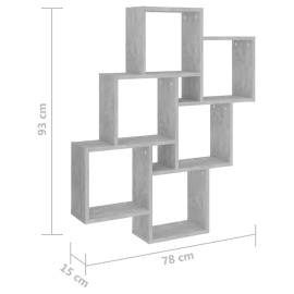 Raft de perete cub, gri beton, 78x15x93 cm, pal, 6 image